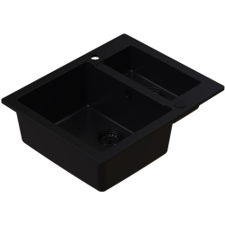 SIGNUM 1520 Zlew granitowy Czarny Full Black 60,5x49,5x20cm 1,5 komory Syfon Gratis