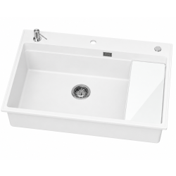 ABSOL 80 Biały zlewozmywak granitowy, 76×50x21,5cm Syfon Gratis Akcesoria