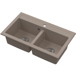DOBLO Zlew granitowy Beżowy 2 komorowy 75,6x44,7x18 cm Syfon Gratis