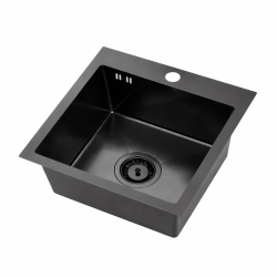 LOOK 40 – zlewozmywak PVD BLACK 400×450 mm FM (wpuszczany / na równi z blatem), przelew klasyczny, syfon save space