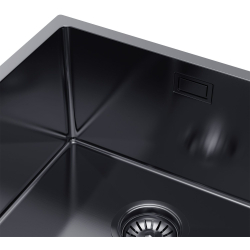 STELIO 50 – zlewozmywak podwieszany 440×440 mm PVD GRAFIT HQ, ukryty przelew, syfon save space