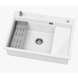 ABSOL 80 Biały zlewozmywak granitowy, 76×50x21,5cm Syfon Gratis Akcesoria