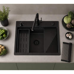 ABSOL 60 Czarny Full black zlewozmywak granitowy, 56×50x21,5cm Syfon Gratis Akcesoria
