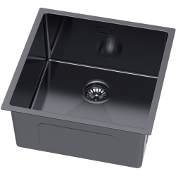 STELIO 50 – zlewozmywak podwieszany 440×440 mm PVD GRAFIT HQ, ukryty przelew, syfon save space