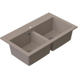 DOBLO Zlew granitowy Beżowy 2 komorowy 75,6x44,7x18 cm Syfon Gratis