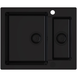 SIGNUM 1520 Zlew granitowy Czarny Full Black 60,5x49,5x20cm 1,5 komory Syfon Gratis