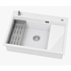 ABSOL 80 Biały zlewozmywak granitowy, 76×50x21,5cm Syfon Gratis Akcesoria