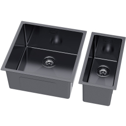 STELIO 50 – zlewozmywak podwieszany 440×440 mm PVD GRAFIT HQ, ukryty przelew, syfon save space