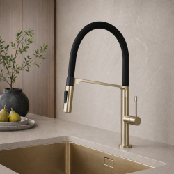 AZULA – PVD SZAMPAN/CZARNY Bateria kuchenna z elastyczną wylewką, ceramiczną głowicą i łatwym montażem, 360°, ceramiczna (Kopia)