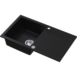 PINO 160 Czarny Zlew granitowy 77x44 cm Wpuszczany Syfon GRATIS