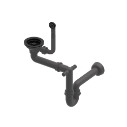 Syfon 1-komorowy FULL BLACK SAVE SPACE manualny 3,5'' do zlewozmywaka granitowego, przelew stalowy
