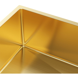 STELIO 80 – PVD ZŁOTO zlewozmywak podwieszany 740×440 mm stal nierdzewna HQ, ukryty przelew, syfon save space