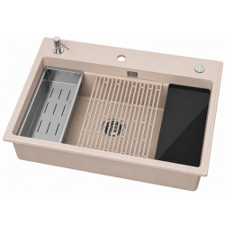 ABSOL 80 Beżowy zlewozmywak granitowy, 76×50x21,5cm Syfon Gratis Akcesoria