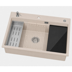 ABSOL 80 Beżowy zlewozmywak granitowy, 76×50x21,5cm Syfon Gratis Akcesoria