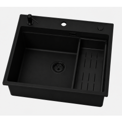 ABSOL 60 Czarny Full black zlewozmywak granitowy, 56×50x21,5cm Syfon Gratis Akcesoria
