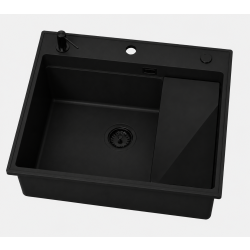ABSOL 60 Czarny Full black zlewozmywak granitowy, 56×50x21,5cm Syfon Gratis Akcesoria