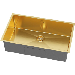STELIO 80 – PVD ZŁOTO zlewozmywak podwieszany 740×440 mm stal nierdzewna HQ, ukryty przelew, syfon save space