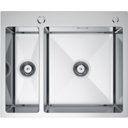 MASIVO 65 Stal Szczotkowana Zlewozmywak wpuszczany / FM 610x510 mm 1,5 komory ukryty przelew syfon manualny Save Space