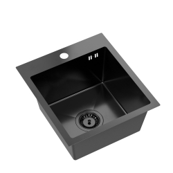 LOOK 40 – zlewozmywak PVD BLACK 400×450 mm FM (wpuszczany / na równi z blatem), przelew klasyczny, syfon save space