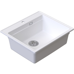 ABSOL 60 Biały zlewozmywak granitowy, 56×50x21,5cm Syfon Gratis Akcesoria