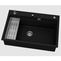 ABSOL 80 Czarny zlewozmywak granitowy, 76×50x21,5cm Syfon Gratis Akcesoria