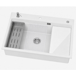 ABSOL 80 Biały zlewozmywak granitowy, 76×50x21,5cm Syfon Gratis Akcesoria