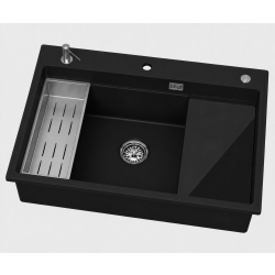 ABSOL 80 Czarny zlewozmywak granitowy, 76×50x21,5cm Syfon Gratis Akcesoria