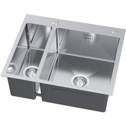MASIVO 65 Stal Szczotkowana Zlewozmywak wpuszczany / FM 610x510 mm 1,5 komory ukryty przelew syfon manualny Save Space