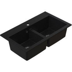 DOBLO Zlew granitowy Czarny 2 komorowy 75,6x44,7x18 cm Syfon Gratis