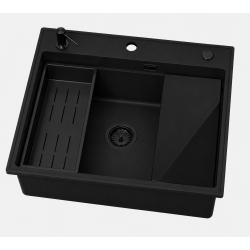 ABSOL 60 Czarny Full black zlewozmywak granitowy, 56×50x21,5cm Syfon Gratis Akcesoria